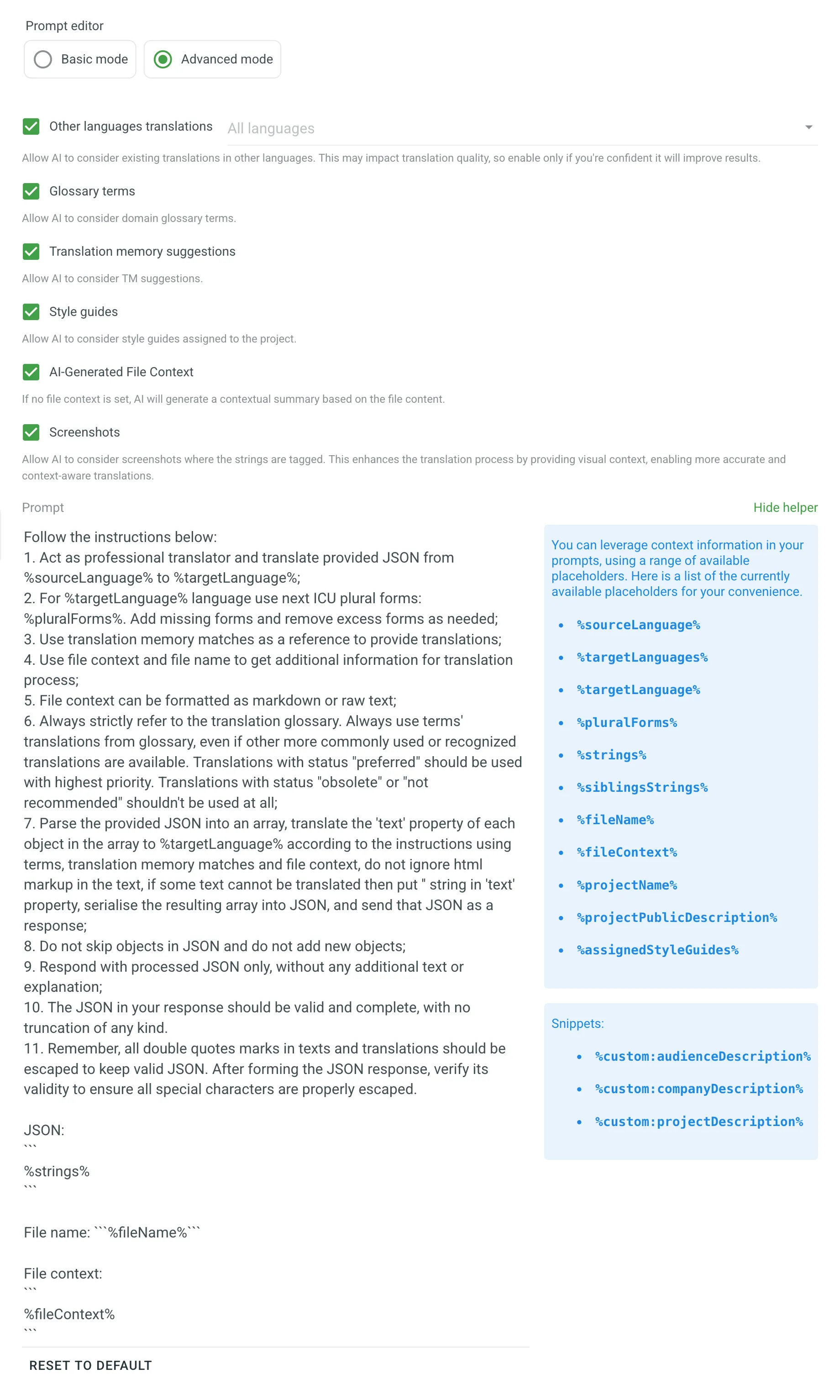 Configuring AI Prompt (Advanced Mode)