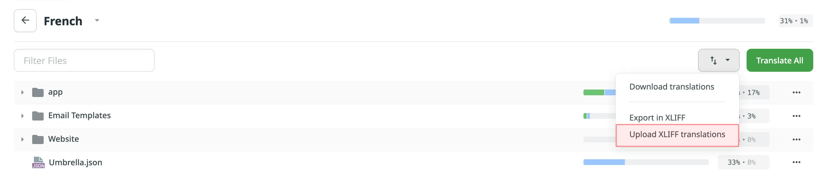 Upload Translations in XLIFF